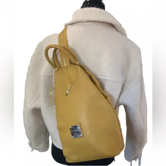 NWT VALENTINA 🇮🇹 MADE IN ITALY SLING BAG BACKPACK  MUSTARD YELLOW - Picture 9 of 15